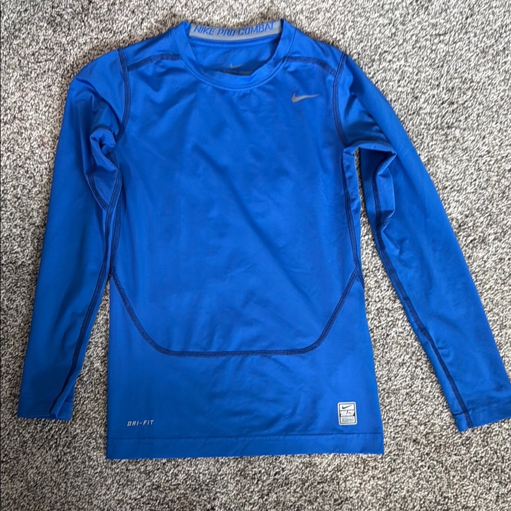 Nike Pro Combat Blue Long Sleeve Shirt Boys large